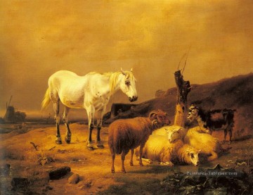  verboeckhoven - Un cheval de mouton et de chèvre dans un paysage Eugène Verboeckhoven animal